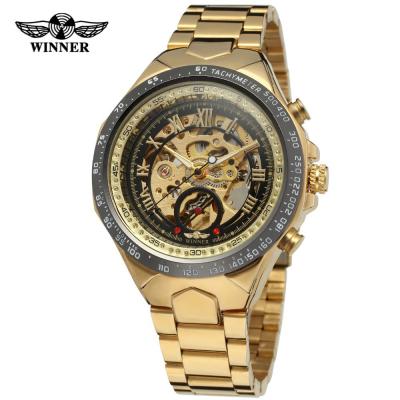 China Men's Winner Men's Personality Fashion Gold All Steel Hollow Out Automatic Mechanical Watch Wholesale for sale