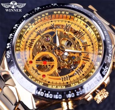 China Men's Winner Men's Personality Fashion Gold All Steel Hollow Out Automatic Mechanical Watch Wholesale for sale