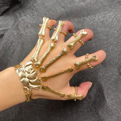 China Alloy Halloween Explosion Exaggerated Metal Bracelet Ghost Claw Ring Skeleton Role Play Masquerade Ball for sale