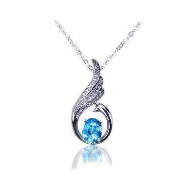 China Crystal Silver 925 Lady Necklace Pendant With Natural Blue Stone Price Topaz Exquisite Craftsmanship for sale