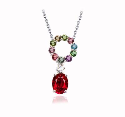 China Lady Necklace Pendant from Crystal Silver 925 with Natural Crystal Garnet Stone with Colorful Tourmaline Accessibleluxury Jewelry for sale