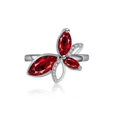 China 2019 Silver Red Garnet Flower Ring Fashion Jewelry Wedding Rings Women Ring High End Natural Casual/Sporty Gemstone Ring 925 for sale