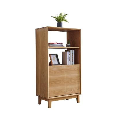 China Solid Wood Modern Light Red Contemporary In Use Shelf Display Rack Solid Wood Side Cabinet Bookcase Living Room Furniture Durable for sale