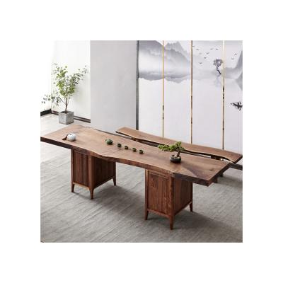 China Chinese High Quality Solid Wood Solid Wood 2.81m*0.75m*0.755m Modern Light Black Dining Room Tea Table Furniture Walnut Wood Tea Table for sale