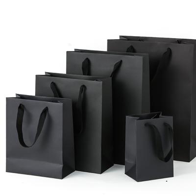 China Custom Paper Shopping Recycled Materials Logo Large Black Matte Laminated Tote Product Bags For Clothing Store With Your Own Logo for sale