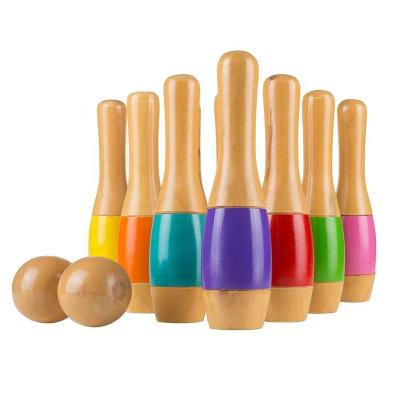 China Colorful Outdoor Game Toys For Kids Children And Sports And Entertainment Wooden Bowling Game Set for sale