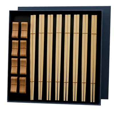 China Sustainable Lake blue cardboard box custom trademark bamboo chopsticks stainless steel spoon gift box for sale