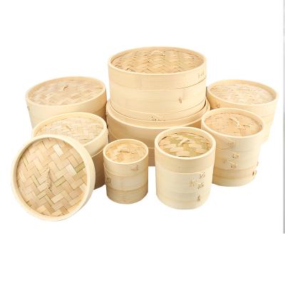 China Sustainable Food Commercial Wholesale 10 inch Bamboo Steamed Basket 2-layer Bamboo Steamed Pot 1 Cover Dim Sum Bamboo Steamed Cage for sale