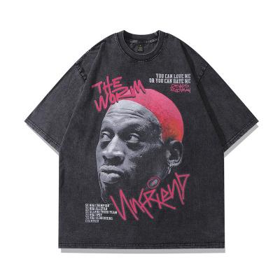 China Anti-Wrinkle Hip-Hop Portrait Cotton Washed Old Retro Half-Sleeve Oversized Men's Clothing The High Street T-Shirt for sale