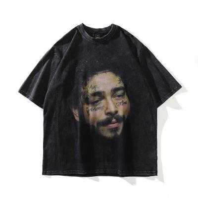 China Anti-wrinkle hip-hop offset portraits cotton washed oversized half-sleeve men's clothing old the high street retro t-shirt for sale