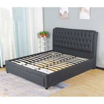 China Free Sample Tufted Faux Leather Platform Upholstered King Queen Size Bed Upholstered Frame With Storage Drawers for sale