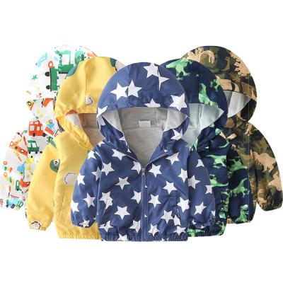 China Cute Cartoon Pattern Printing Windproof Kids Spring Anorak Windproof Outwear Zipper Hooded Outdoor Jackets for sale