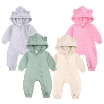 China Baby Autumn Clothing Ribbed Cotton Fleece Warm Onesie Rompers Infant Zipper One Piece Pajamas For 0-24M for sale