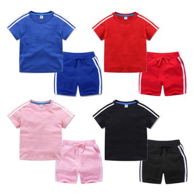 China Boys Casual Custom Tracksuit Jogging Sportswear Outfits Fashion Girls Kids Striped T-shirt Shorts Two Piece Set for sale