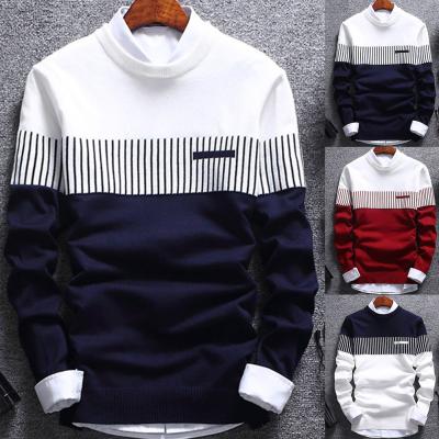 China Korean Trend Anti-pilling Knitted Black Plus Size Fashion Striped Wool Hooded Mens Crew Neck Turtleneck For Men Crewneck Sweatshirt Sweaters for sale