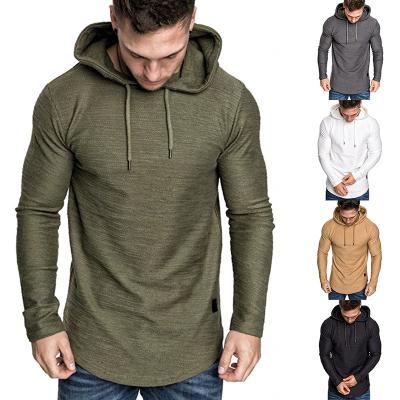 China Breathable Men's Gym Sports T-shirt Men's Clothing Breathable Long Sleeve Hooded Muscle Tops Simple Slim Cotton Fitness T-shirt for sale