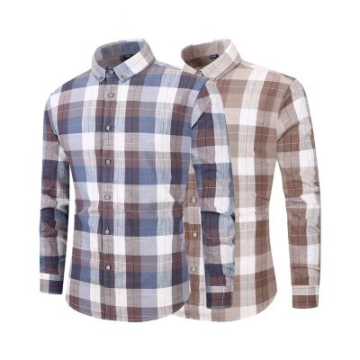 China Anti-pilling 2020 custom design pure cotton shirts stretch top casual plaid long sleeve men shirt wholesale for sale