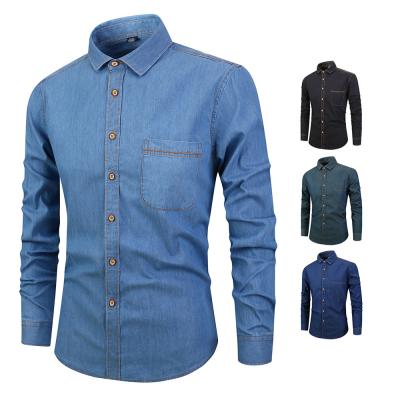 China Fashion Breathable Brand Men's Long Sleeve Jean Shirts Spring Autumn Cotton Tops Casual Washed Blue Denim Shirt for sale