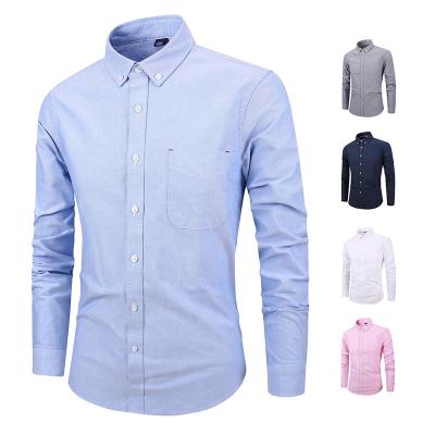 China Anti-pilling 5 Colors Cotton Long Sleeve Formal Slim Fit Men's Formal Office Oxford Textile Shirt Plain White Tops Shirts Custom for sale