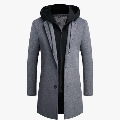 China Breathable Winter Hat Men's Detachable Color Plain Overcoat Polyester Wool Quality Thin Warm Ditch Coats Long for sale