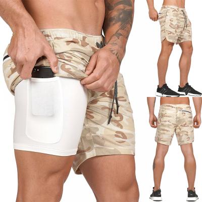 China Breathable Mens Sportswear Sports Running Quick Dry 2 In 1 Biker Shorts Camouflage Gym Exercise Jogging Shorts for sale