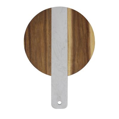 China Sustainable Round l Acacia Wood and White Marble Cheese Cutting Board with Handle, Serving Tray, Charcuterie Tray for Cheese, Fruit, Meat for sale