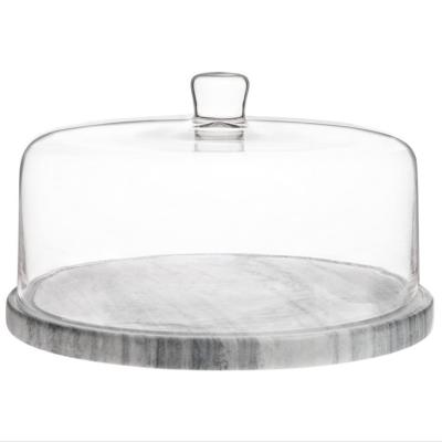 China Sustainable premium marble cake stand with lid round glass cover cake stand cutting board slab set for dining bakery pastries display for sale