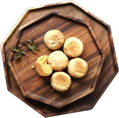 China Sustainable Set of 2 Acacia Wood Serving Trays Octagon Square Serving Tray Bread Charcuterie Board for Fruit Salad Cheese Platter for sale