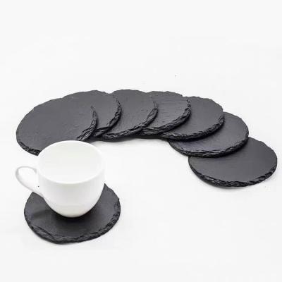 China Sustainable Kinds of 4 Shapes Black Slate Coasters Stone Coasters with Anti-Scratch Backing for Bar, Kitchen Home Decor, Table, Cup for sale