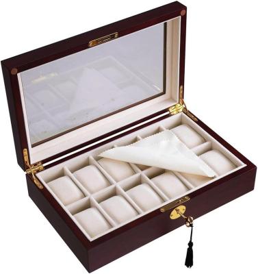 China Sustainable High Quality Walnut Wood 12 Slots Watch Luxury Collection Glass Storage Jewelry Top Box Case Display Box Organizer for sale