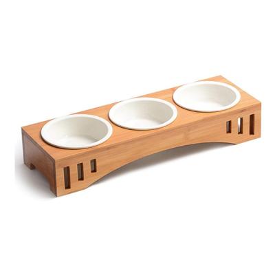 China Factory Direct Non-Slip Pet Food Bowl Dog Cat Bowl Ceramic Pet Feeder 15 Inclined Holder Non-Slip Wooden Pet Feeder for sale