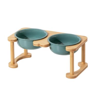 China Sustainable Raised Dog Bowls, Bamboo Wooden Pet Feeder Holder, Raised Pet Feeder Bowls for Cats and Dogs for sale