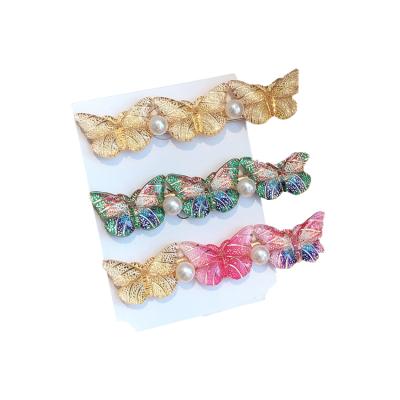 China Environmental Friendly Simple Style Girl Barrettes Women Bead Hair Clip Accessories Alloy Butterfly Hair Pins for sale