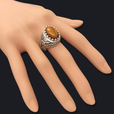 China Hot Selling Eco-Friendly Muslim Islamic Knife Gem Ring For Men Women Retro Artificial Fox Eye Logo Ring for sale