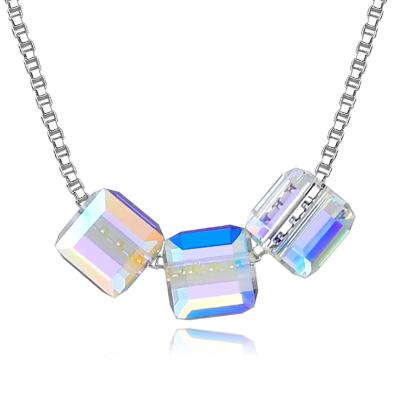 China Austrian Eco-friendly Crystal Necklace Aurora Sugar Cube Crystal Necklace Women colorful for sale