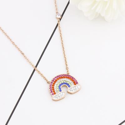 China Simple Fashion Rose Gold Rainbow Necklace Women Jewelry Eco-Friendly Titanium Steel Necklace for sale