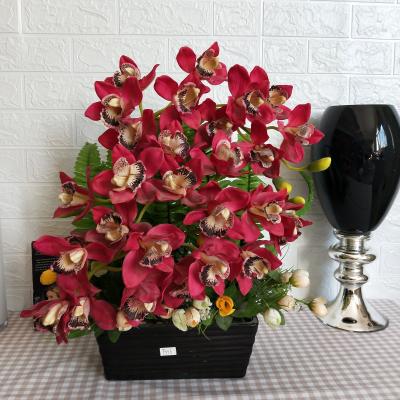 China Wholesale Artificial Flower Arrangement Cymbidium Orchid in Rectangle Ceramic Pot for Hallway Living Room Decoration 50cm*30cm*54cm for sale