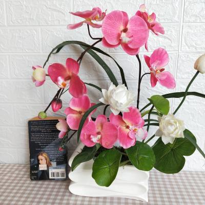 China Wholesale Faux Flower Arrangement Orchid Lotus In Pot For Good Luck Home Decoration 25cm*20cm*45cm for sale