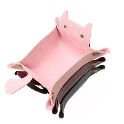 China Viable Form Foldable Faux Cat PU Leather Storage Tote Tray For Sundries for sale