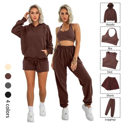 China Sustainable Top Sell Gym Casual Sportswear Training Workout Sets Bra Top Seamless Hoodie Shorts Leggings 2 3 5 Piece Yoga Sets Fitness Women for sale