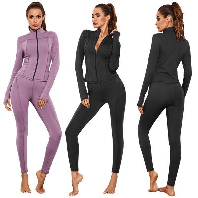 China Breathable Yoga Pants And Jacket Sets Long Sleeve Yoga Sets Fitness Women Autumn Winter Black Yoga Set With Jacket for sale