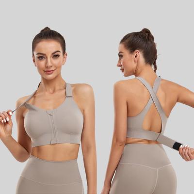 China New High Print Antibacterial Sports Bra Plus Size Tops Women's Yoga Tops Yoga Sports Vest Zipper Front Sports Bra for sale