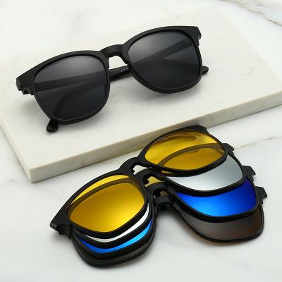 China Fashion sunglasses/new high quality square tac lens polarized clip on sunglasses hot sale night vision driving magnetic 5 lens clip on sunglasses for sale