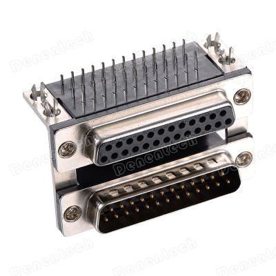 China Delentech PCB 2.54mm Pitch Right Angle Dual Port DR25 Male To DR25 D-SUB Female Connector for sale