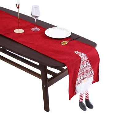 China Christmas Decoration Wholesale 2022 New Christmas Linen Tablecloth Creative Santa Claus Table Flag for sale