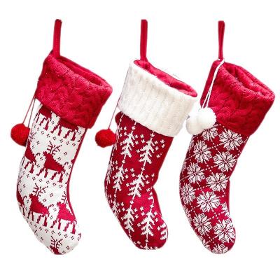 China Fabric Christmas Storing Decorations Knitted Christmas Stocking Gift Bag Candy Stocking Gift Bag for sale