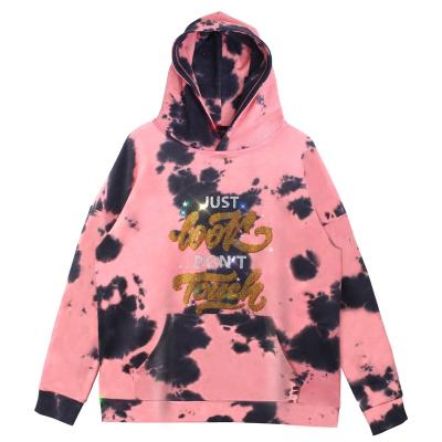 China Rhinestone UP Print Cotton Unisex Custom Hiphop Streetwear Mens Hoodies Fashion Men's Hoodie Link Oversize Graphic Design Dye High Quality for sale