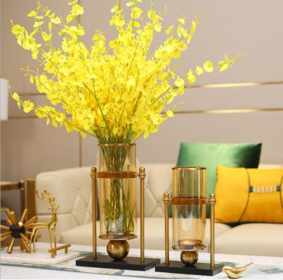 China 2021 European Modern Light Luxury Metal Bracket Minimalist Living Room Gold Glass Vase for sale