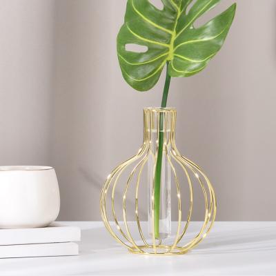 China Home Decoration Wrought Iron Flower Stand Flower Hydroponic Vase Small Tube Minimalist Clear Glass Hydroponic Vase Home Decoration for sale