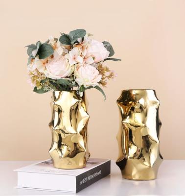 China Modern Nordic Luxury Gold Iron Metal Light Arrangement Tall Gold Vase Flower Vase for sale